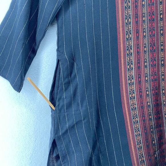 WESTSIDE Tunic M Woolen Kurta Southwestern Striped Split Neck 3/4 Sleeve Black - Picture 9 of 13